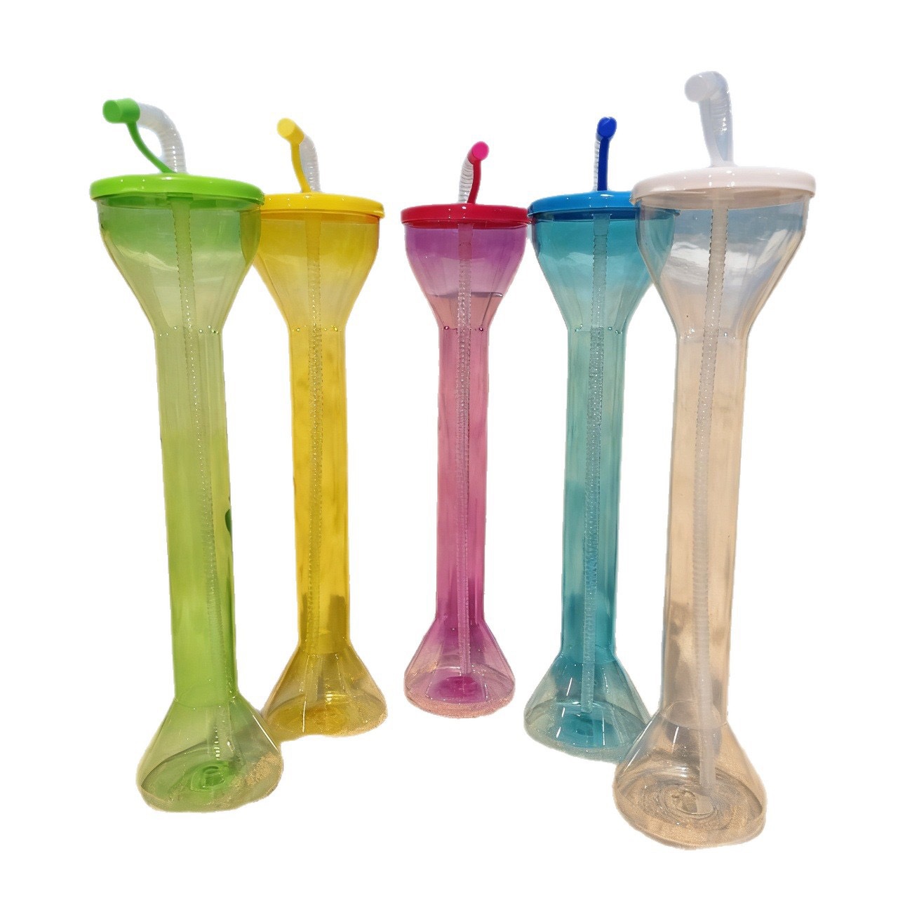 Cross-border manufacturer wholesale dumbbell straw cups 600ml, creative beach party bar colorful beverage bottles, food grade Item Picture