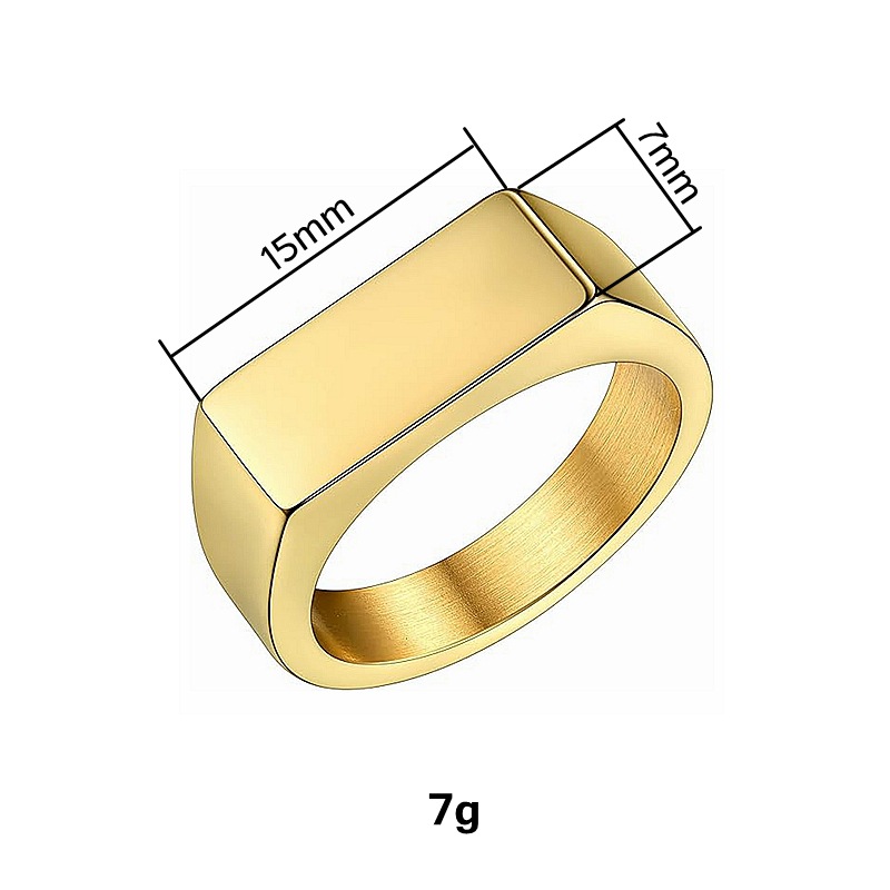 A 7mm titanium steel rectangular ring for European and American jewelry, a retro and trendy girl's unique cast stainless steel golden seal ring Item Picture