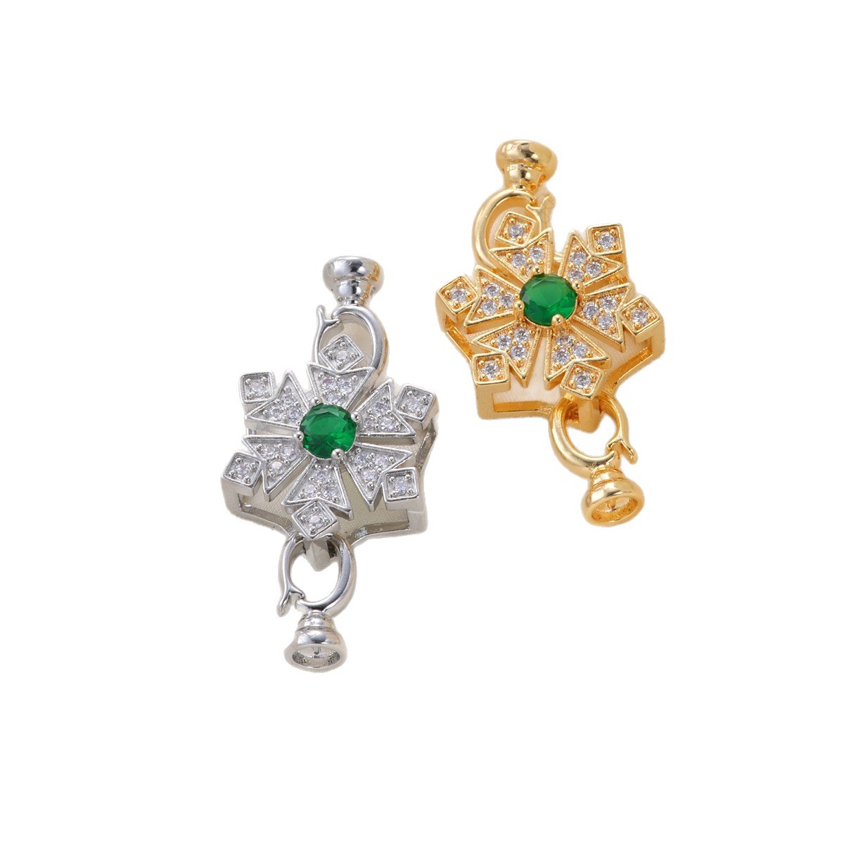 Copper plated with 18k gold and slightly inlaid with zirconia emerald snowflake-shaped pearl necklace clasp, a DIY accessory with a light luxury feel Item Picture