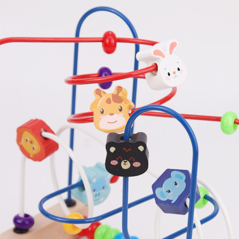 多功能动物绕珠婴幼儿木制三轨串珠玩具手眼协调训练早教益智积木细节图