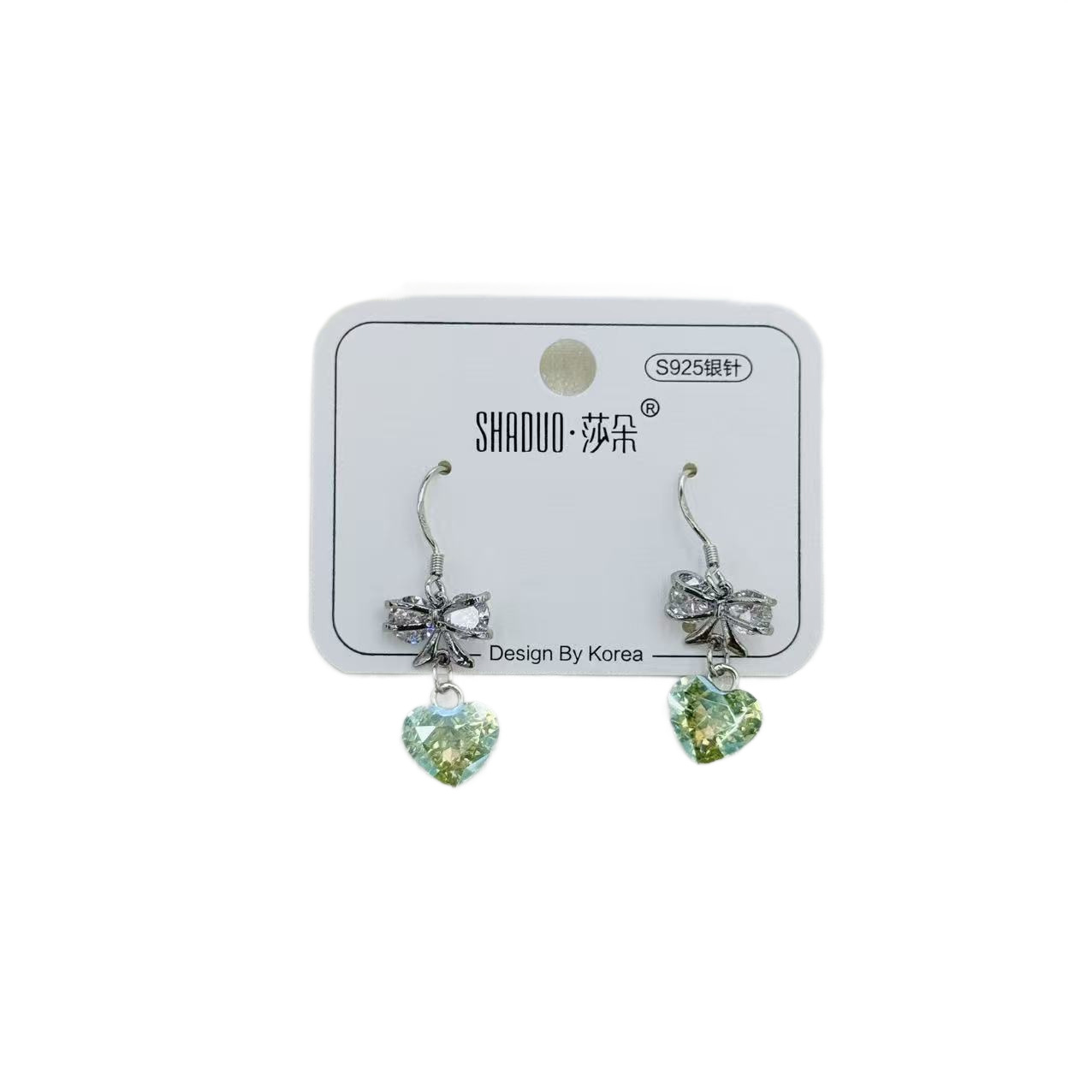 Silver heart-shaped crystal pendant earrings and earrings, Chinese-style stud earrings and silver needle accessories Item Picture