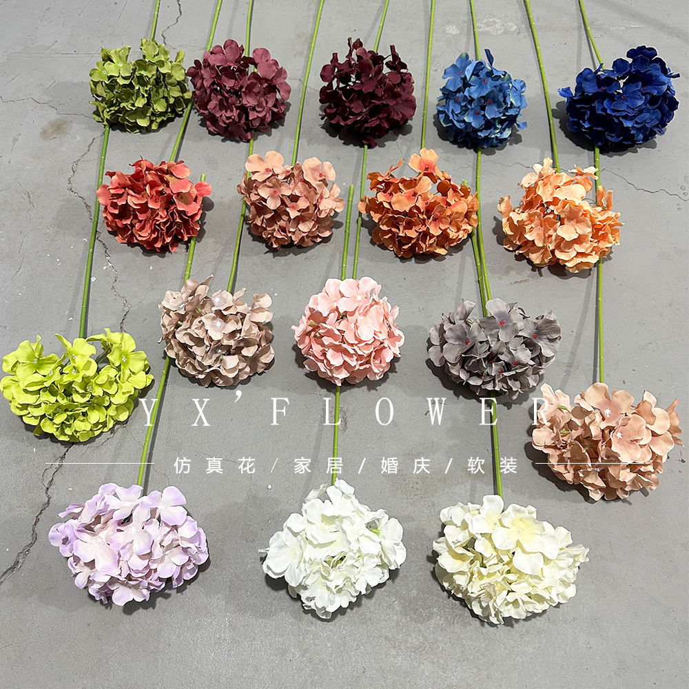 Simulated single hydrangea, 18 fake bouquets, artificial silk flowers, plastic flower arrangements, wedding decoration, living room decoration details Picture