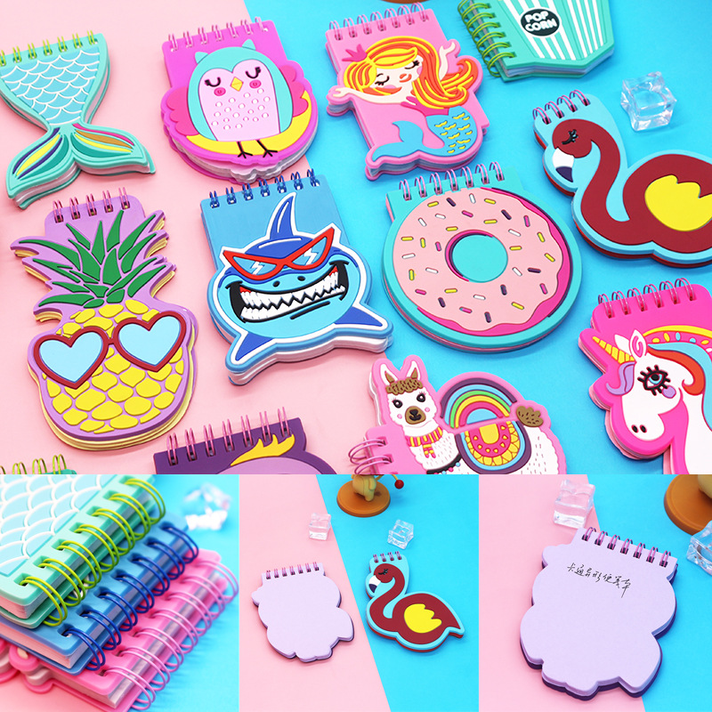 Creative cartoon notebook, portable notepad, PVC soft rubber cover, coil loose-leaf notepad wholesale