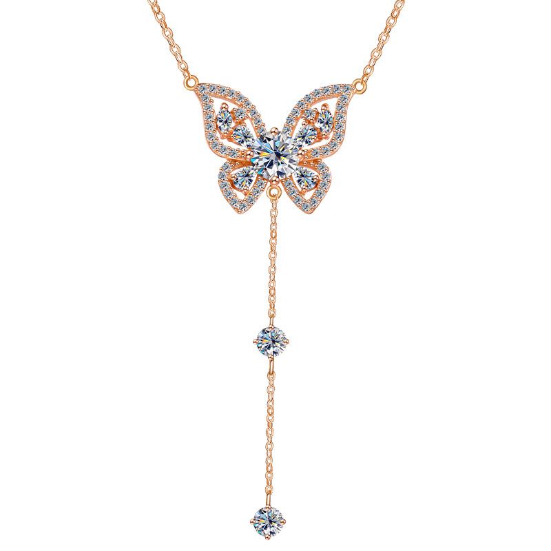 s925 sterling silver butterfly tassel Moissan collarbone chain, a niche and high-end, versatile accessory necklace, exuding a sense of sophistication for autumn and winter Specification image