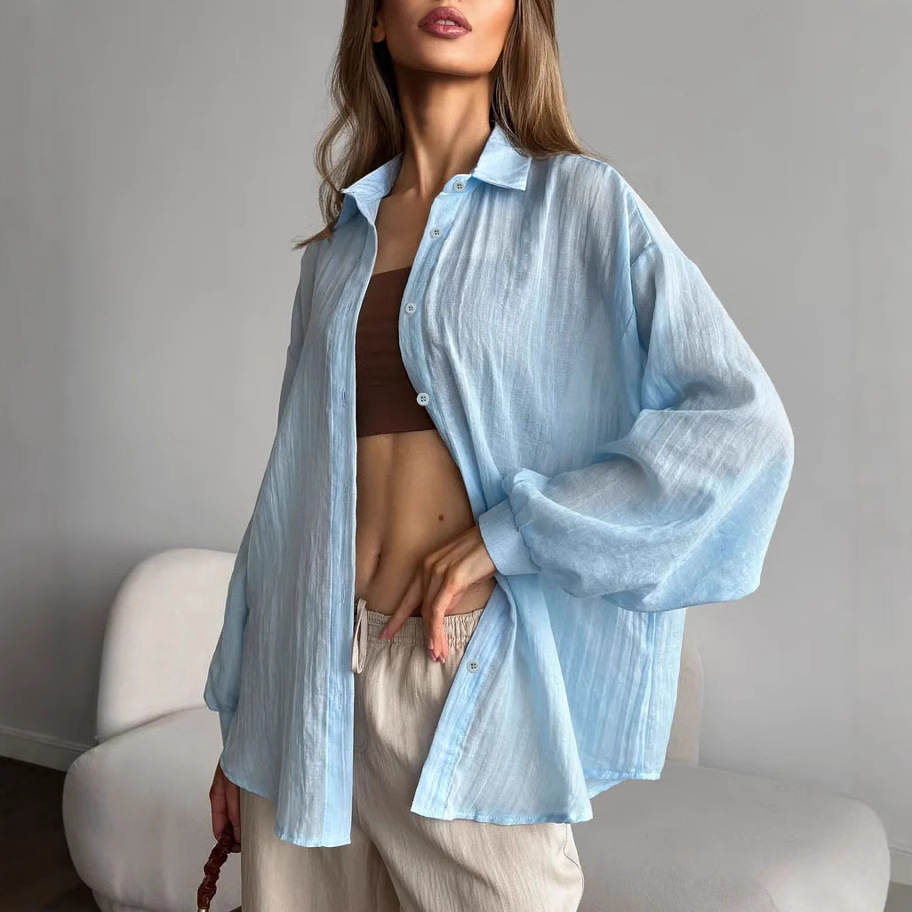This year, Amazon temu's new cross-border shirts, casual and fashionable solid-color women's clothing, are selling well in Europe and America details Picture