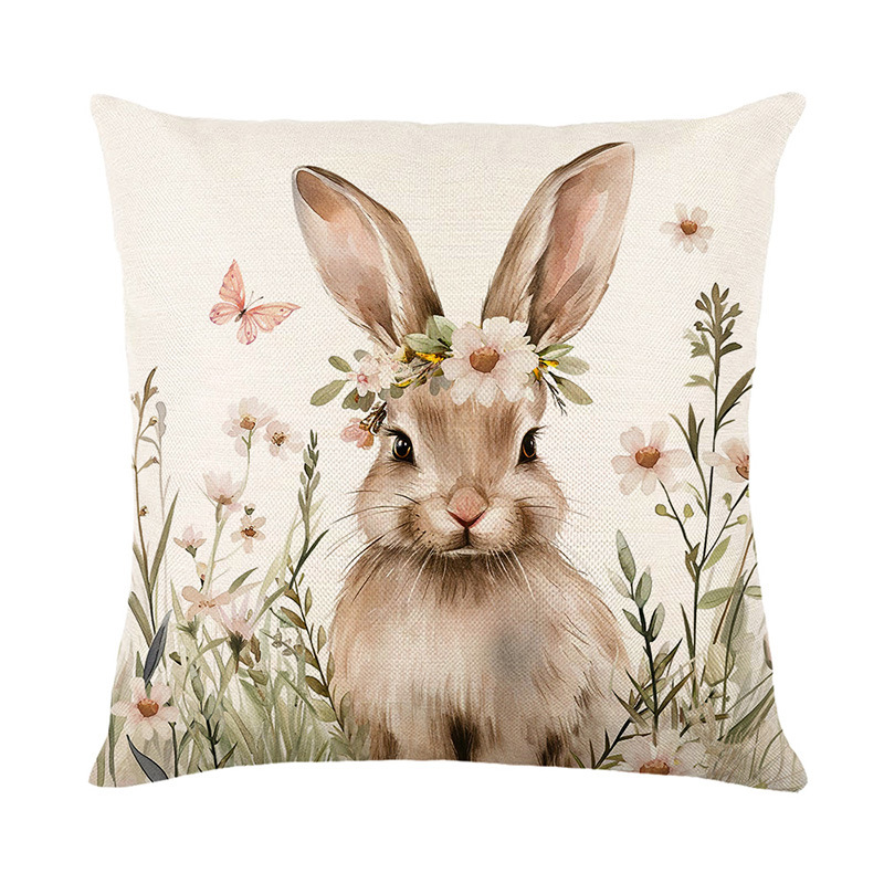 temu's new Easter print pillowcase features a cute pet rabbit polyester checkered series for living room sofa cushions and pillows details Picture