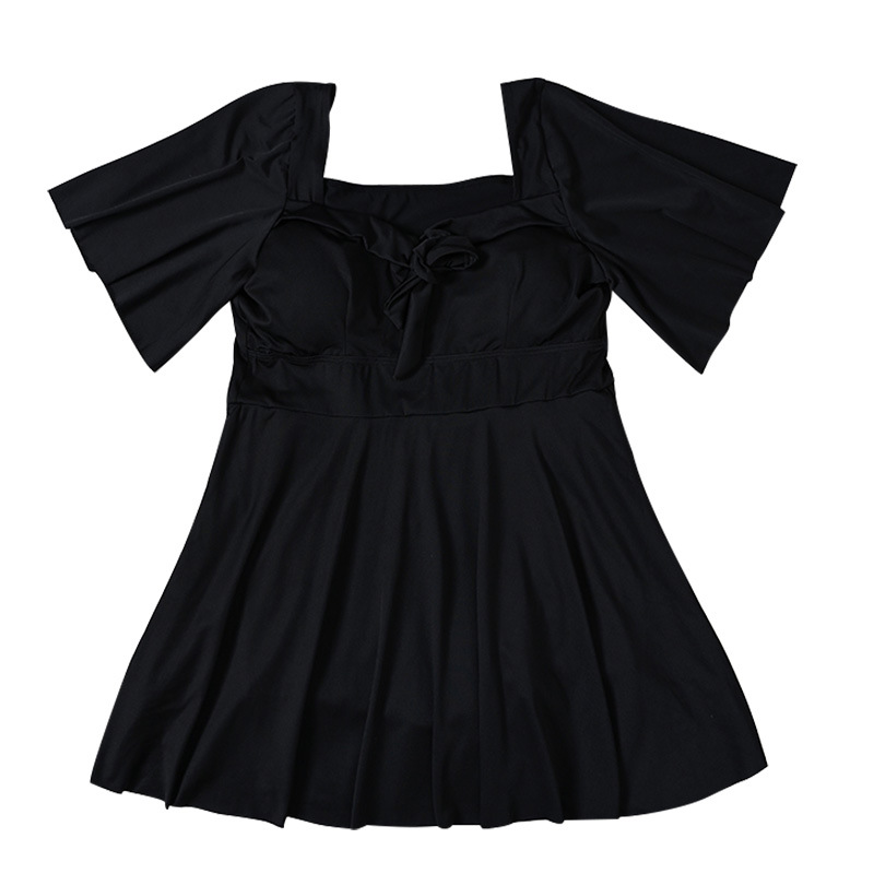 新款大码胖mm泳衣女遮肉显瘦小胸聚拢遮肚女士泳衣海边度假泳衣-107058白底实物图