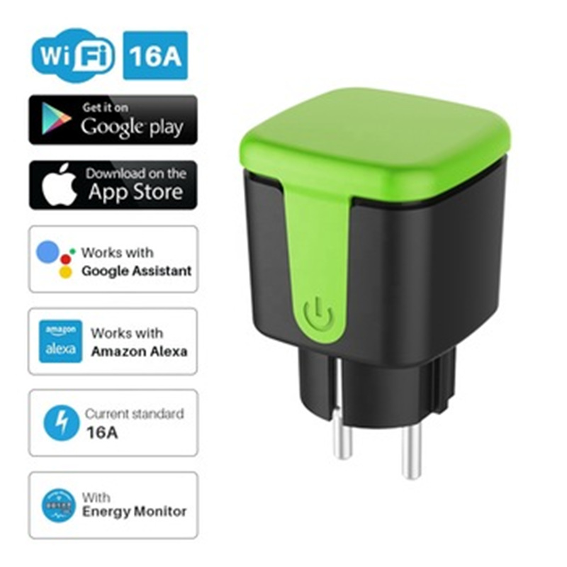 澳规智能绿色黑色Wi-Fi插座16A支持Google Assistant Amazon Alexa能量监测