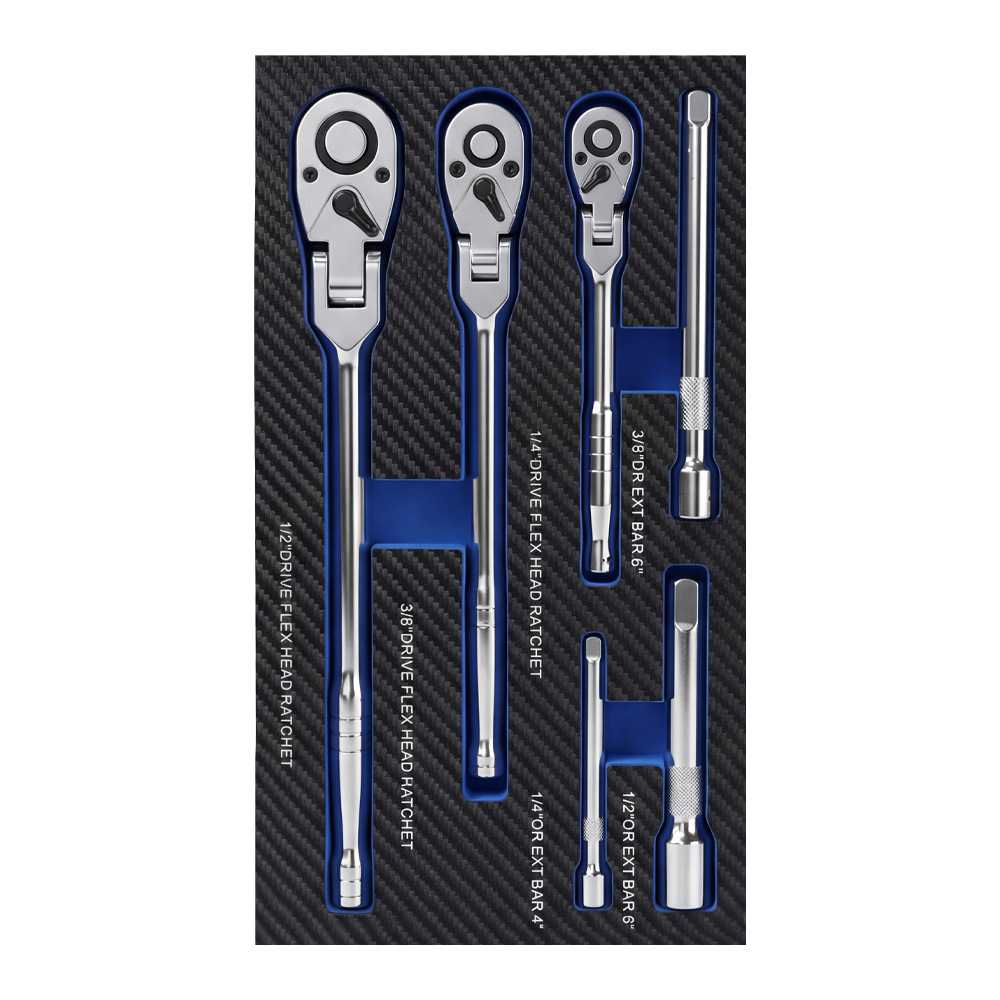 6-piece set of 72-tooth oscillating ratchet wrench, 180° adjustable bidirectional labor-saving socket tool for large, medium and small aircraft repair Item Picture