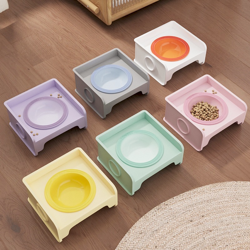 Pet square cat bowl stand dining table, can be spliced with dog bowls, cat food bowls, ceramic pet bowls, water bowls, food, leak-proof and neck protection