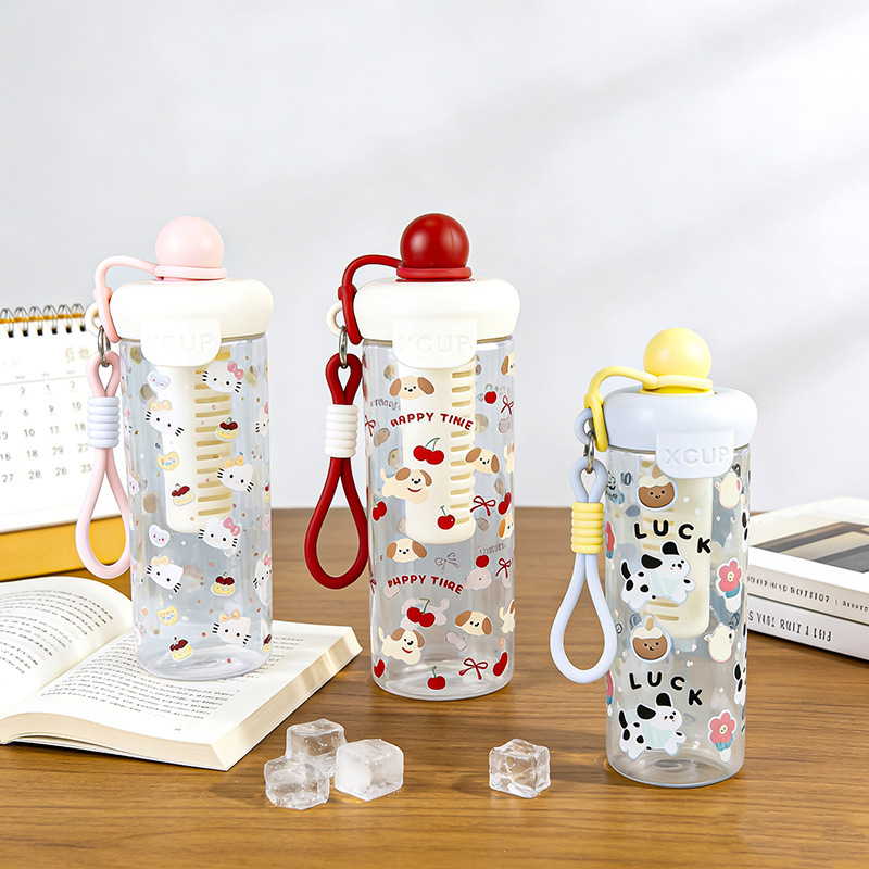 Wholesale of high-appeartion-level cartoon float ball plastic cups, large-capacity portable ins direct drinking plastic straws, water cups and tea brewing cups details Picture