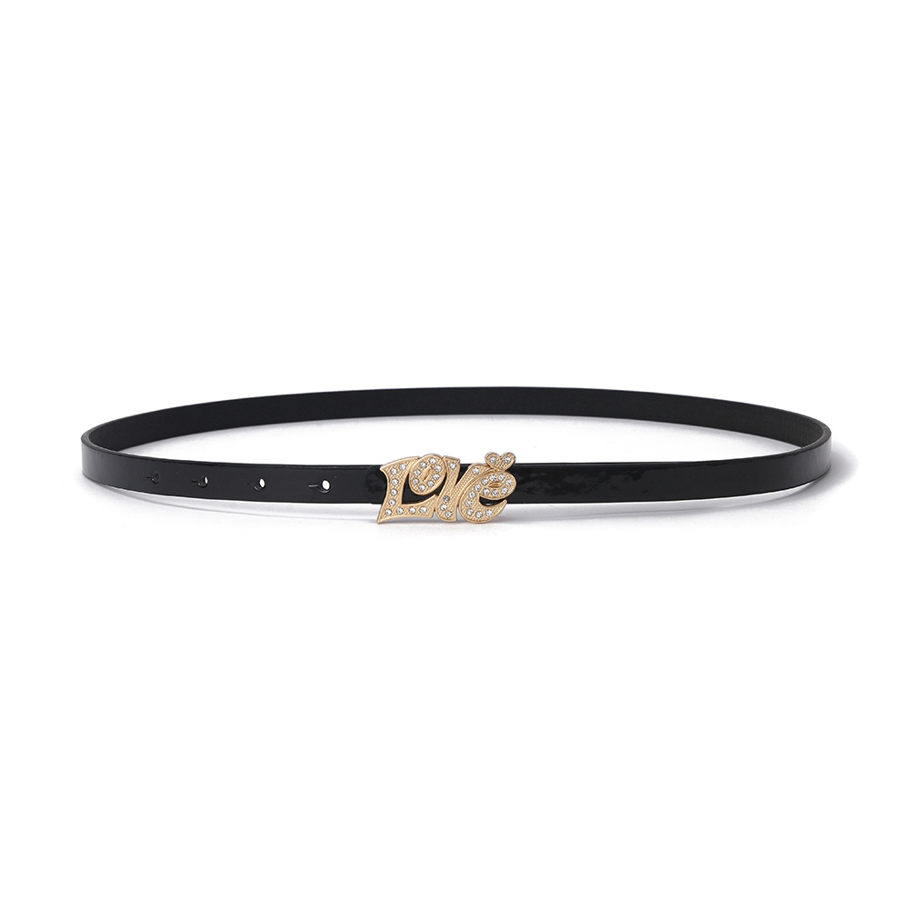 A simple letter-buckle belt for women with diamond-encrusted waist, exuding a sense of sophistication and simplicity. It is a fashionable and versatile dress with a waistband Specification image