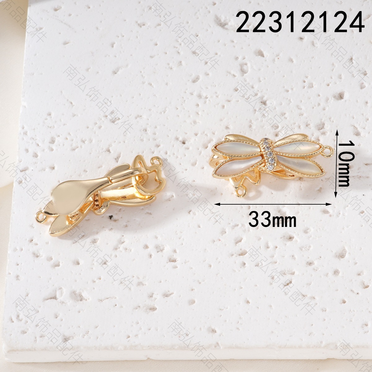 18k color-preserving copper plated with real gold and inlaid with white pearl, necklace buckle, dragonfly ot buckle, sweater chain, universal buckle, DIY accessory matching Specification image