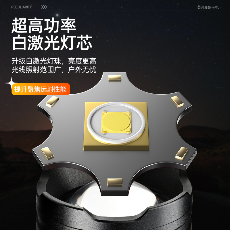 Aluminum alloy flashlight, fluorescent handheld, lightweight, strong light, long-lasting, multi-functional direct charging outdoor flashlight Application Scenario