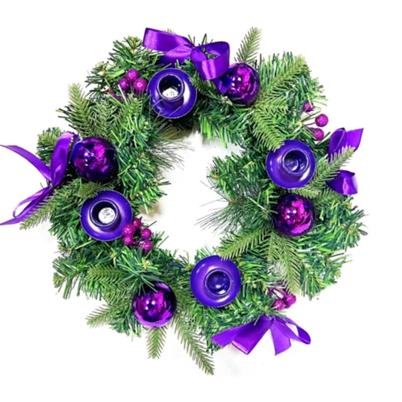 降临节花环、紫丝带降临节烛台圣诞降临节中心装饰，适合家庭教堂