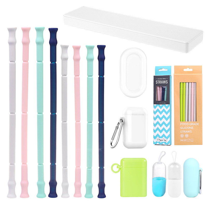 硅胶吸管套装可折叠非玻璃吸管儿童防烫直吸管旅行收纳存储盒批发