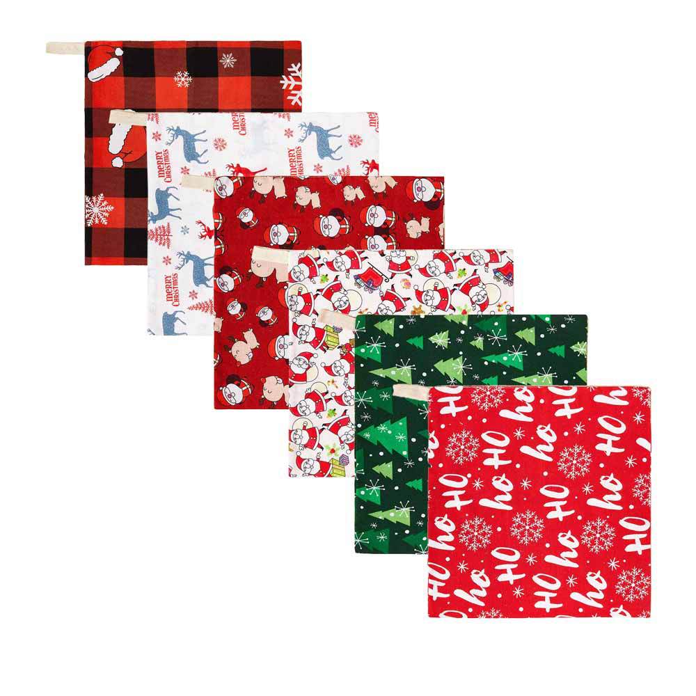 6条装口巾婴儿柔软新生儿手帕婴儿印花卡通圣诞风格毛巾小方巾