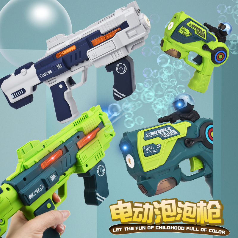 Cross-border children's space bubble gun toy, handheld fully automatic bubble dispensing, light and sound effect, electric Gatling bubble machine