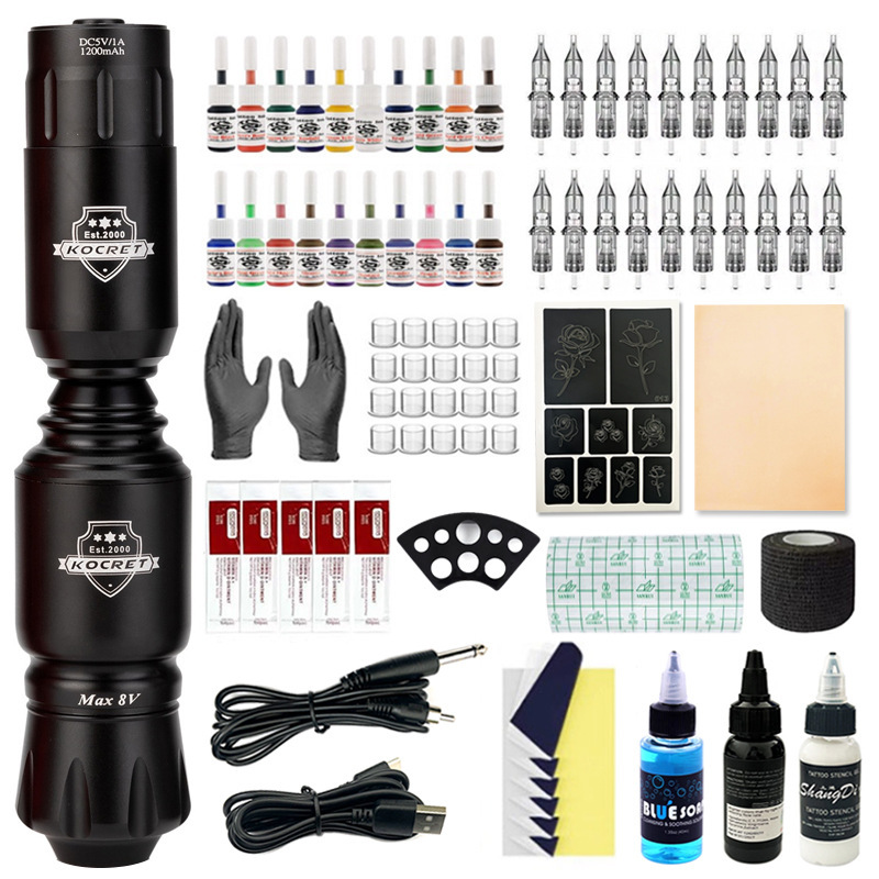 shanilak 20-color tattoo pigment set all-in-one machine cross-border wholesale tattoo pen, complete set of tattoo machine rocket pen, wireless power supply