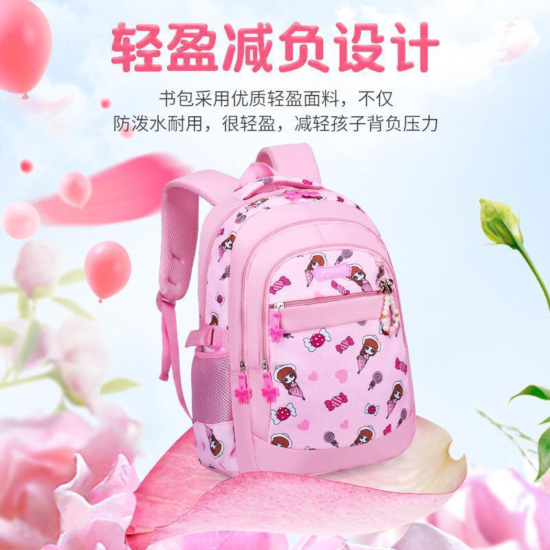 Pink cartoon pattern primary school students' burden reduction schoolbag 2023 Fashionable backpack customization details Picture