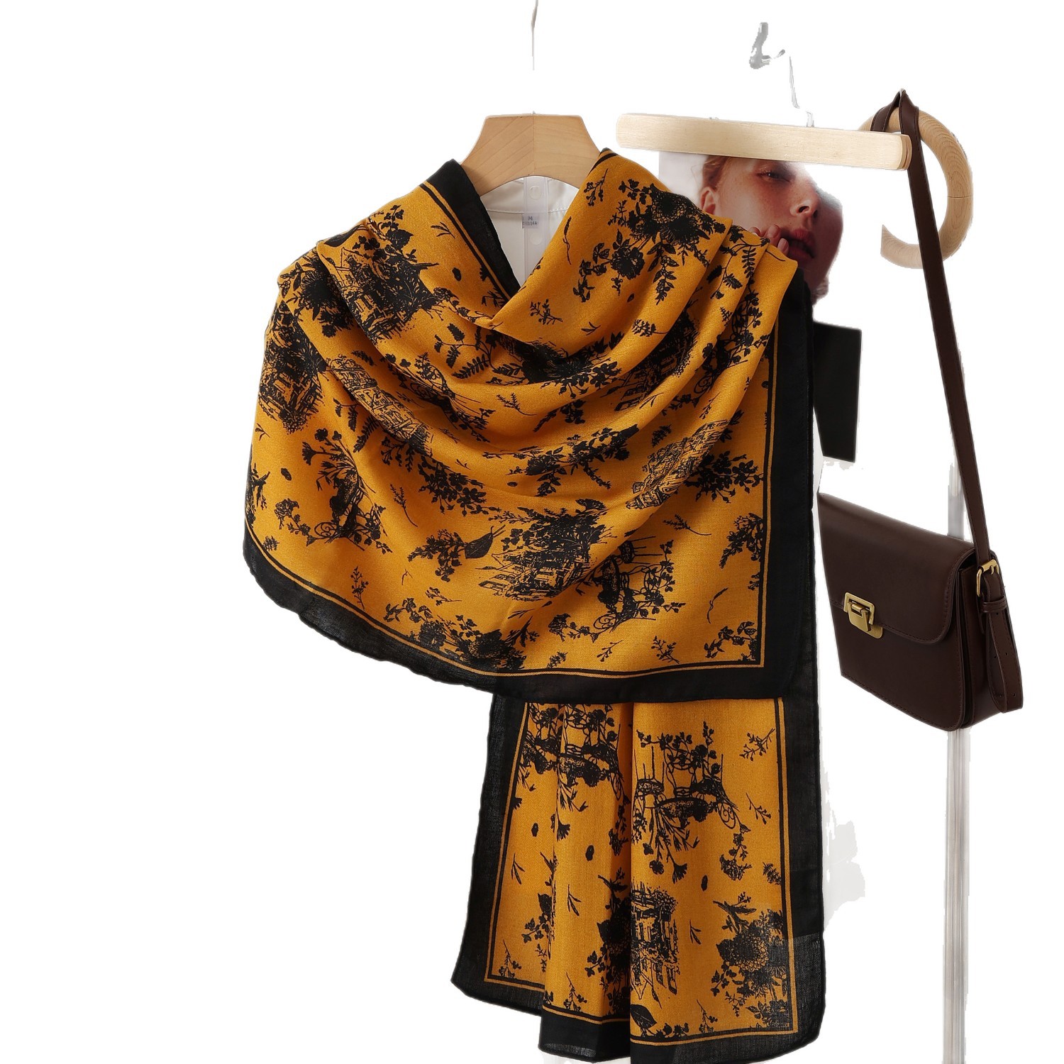 A color-blocked fashionable faux wool scarf, a thin and warm silk scarf, a large shawl, and a fashionable cape long scarf for women Item Picture