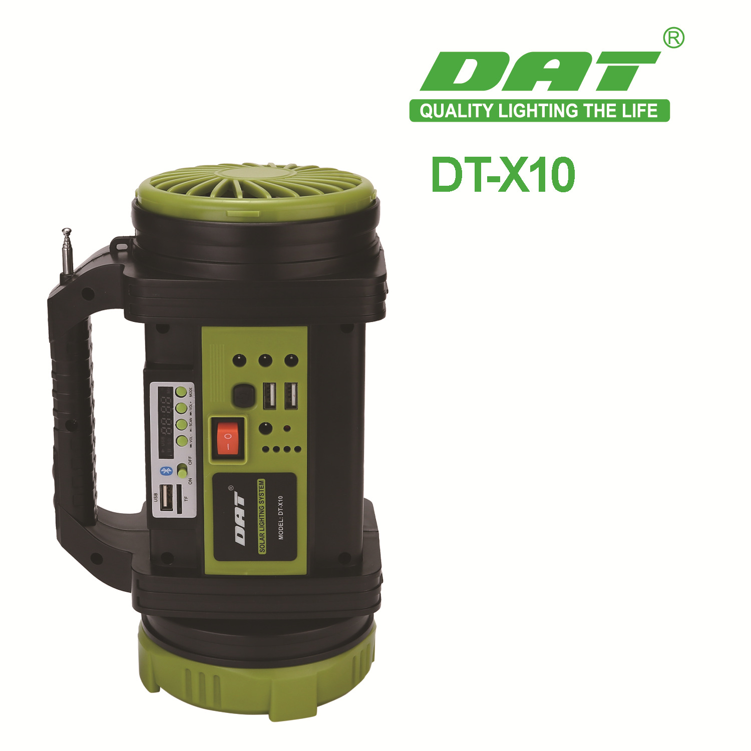 DT-X10太阳能照明小系统便携式带风扇蓝牙功能探照应急50W大功率细节图