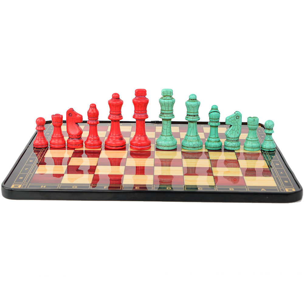 彩色石头棋子搭配高光亮面漆艺棋盘桌游国际象棋游戏玩具棋33CM细节图