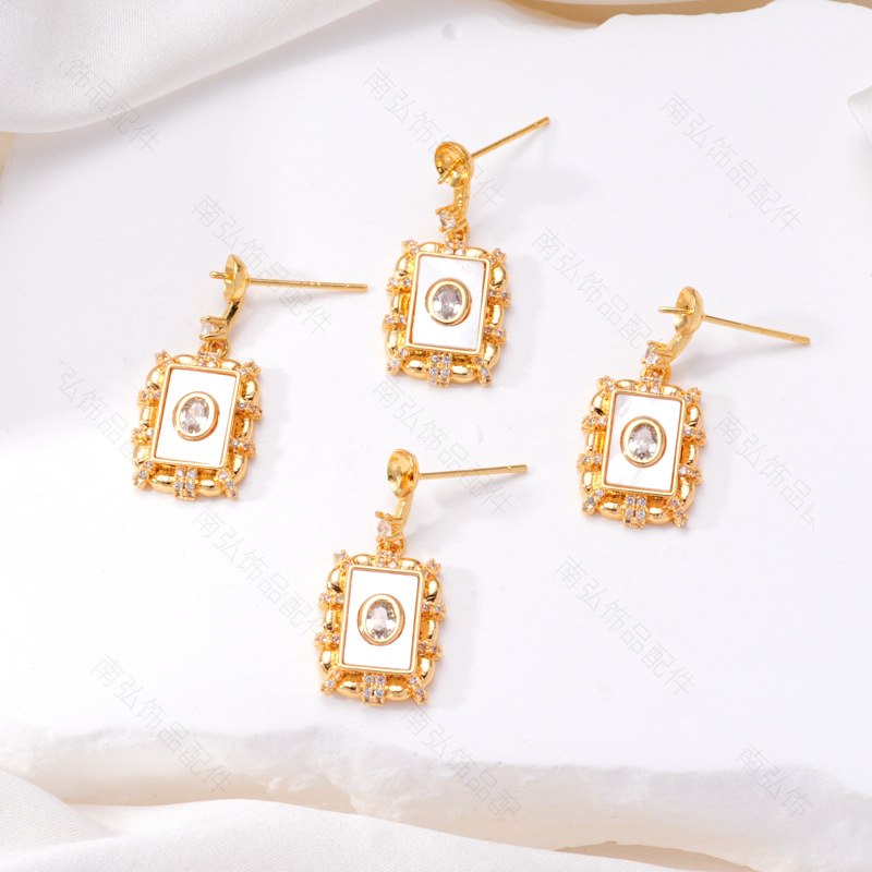 S925 Silver Needle Pearl Stud Earrings, micro-inlaid natural white shell butterfly semi-finished earrings, hollow base diy accessories details Picture