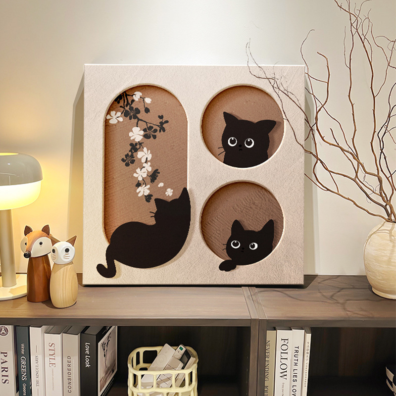 法式奶油风客厅装饰画小众艺术装饰画猫咪中古风挂画卡通卧室壁画