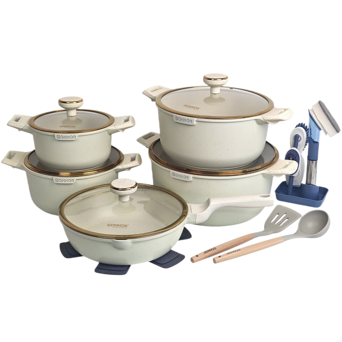 Viya 21pcs set interior y exterior granito antiadherente fundición a presión olla de aluminio comercio exterior venta caliente inducción cocina gas fit Item Picture