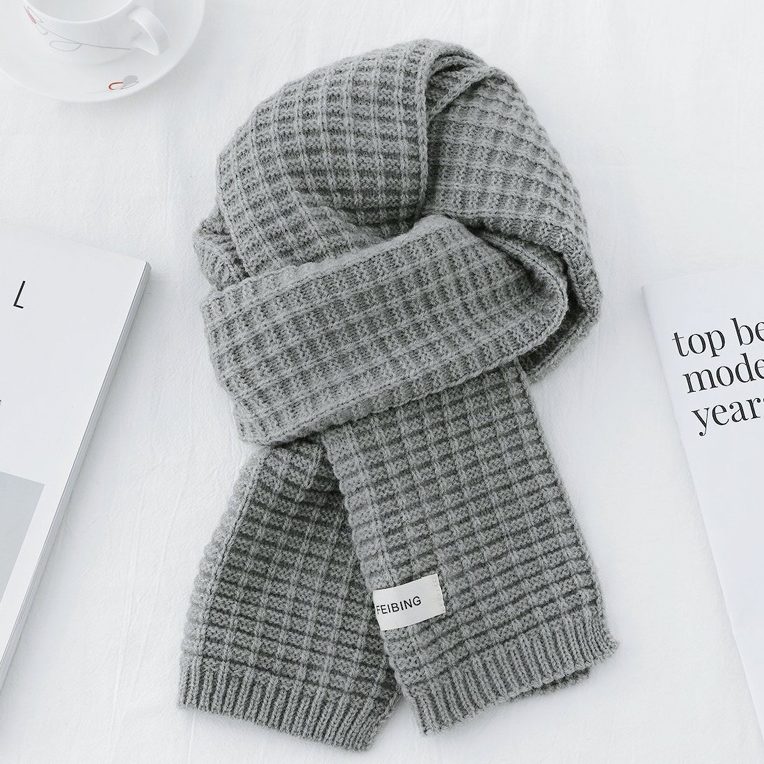 Korean-style simple and versatile knitted scarf for winter women, thickened, warm, fair and high-end look, casual woolen scarf for men details Picture