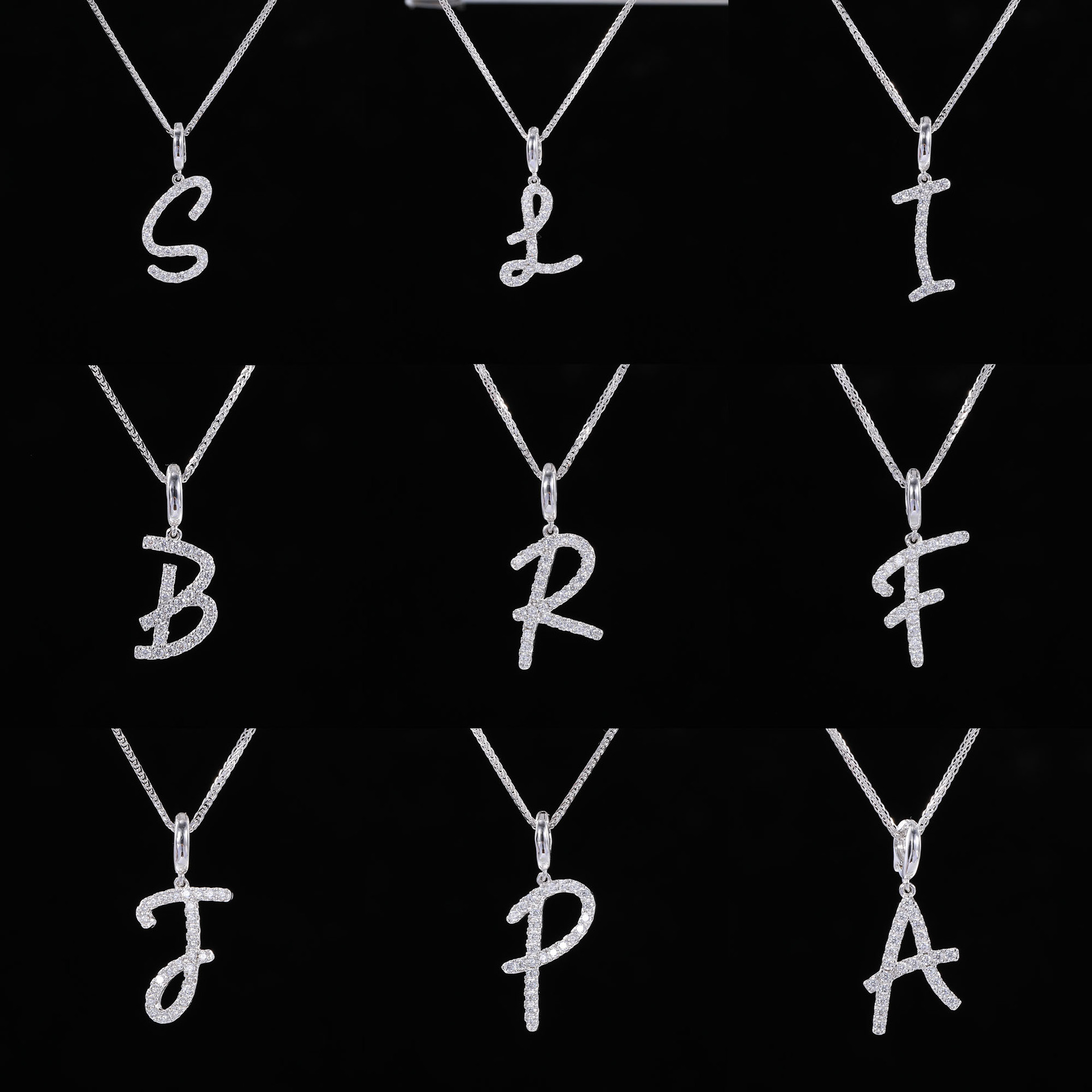 卓恒甄选S925银DIY新款艺术26个英文字母项链轻奢高级感设计莫桑石吊坠配饰项链