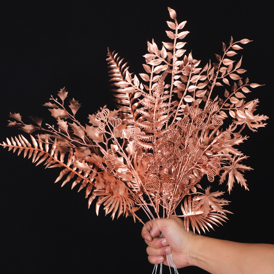 Cross-border exclusive simulation single-fork rose, gold ginkgo, eucalyptus diy flower arrangement, New Year's flowers, photography props, lucky bucket details Picture