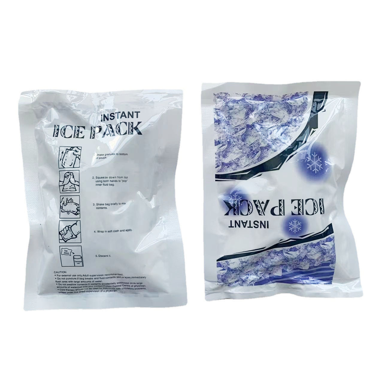 Wholesale of 100G English snowflake ice packs in stock, disposable cold compress cooling ice packs, quick-cooling external injury ice packs Specification drawing