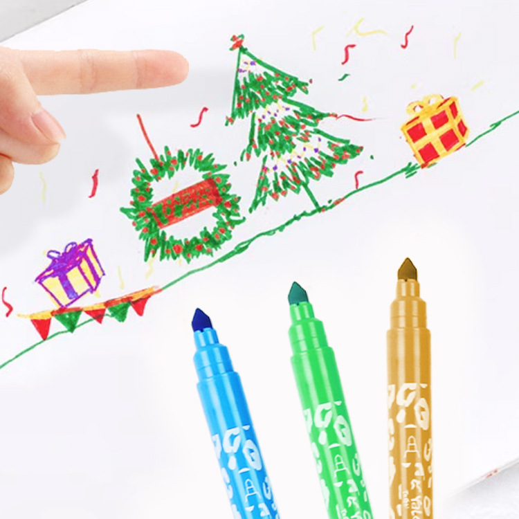 Yalong Cross-border Double-pointed Watercolor Pen 12-color Round Rod Children's Painting Pen Art Set Item Picture