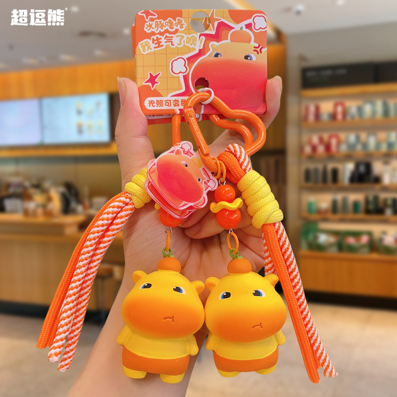 Creative genuine capybara Lulu UV light color-changing red temperature keychain student schoolbag pendant small gift