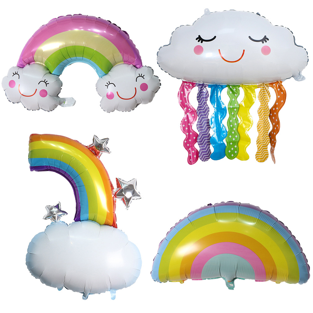 彩虹云朵铝膜气球 彩色微笑流苏云朵铝箔生日派对装饰布置气球