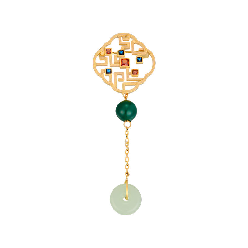 New Chinese-style hollowed-out window pane peace pendant brooch for women, a niche and high-end retro imitation jade corsage brooch, Hanfu cheongsam brooch Item Picture