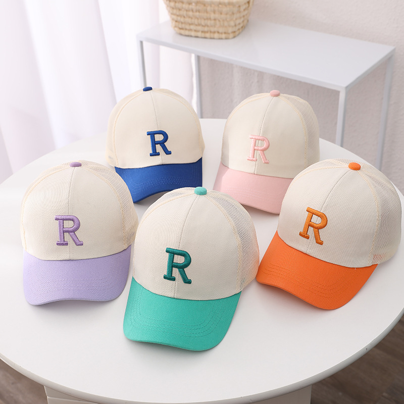 儿童棒球帽网帽字母刺绣欧美休闲夏季户外防紫外线遮阳遮脸可调节