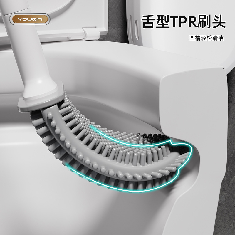 Toilet brush, household, no blind spots, bathroom, non-drilling silicone wall-mounted toilet cleaning brush, squat toilet cleaning silicone toilet brush Specification image