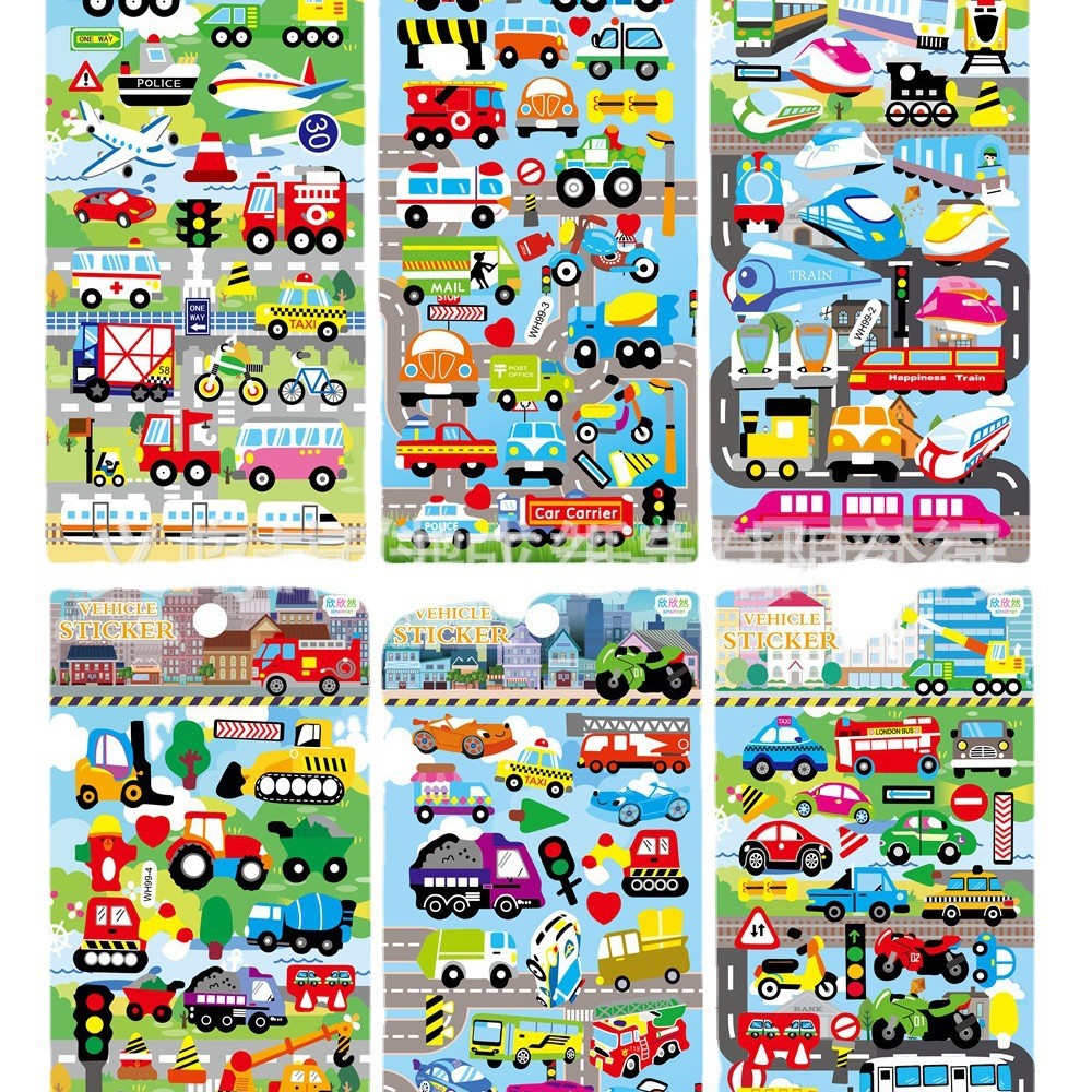Factory direct supply of new transportation tools, children's stickers, car and airplane stickers, boys' DIY reward stickers, bubble stickers Item Picture