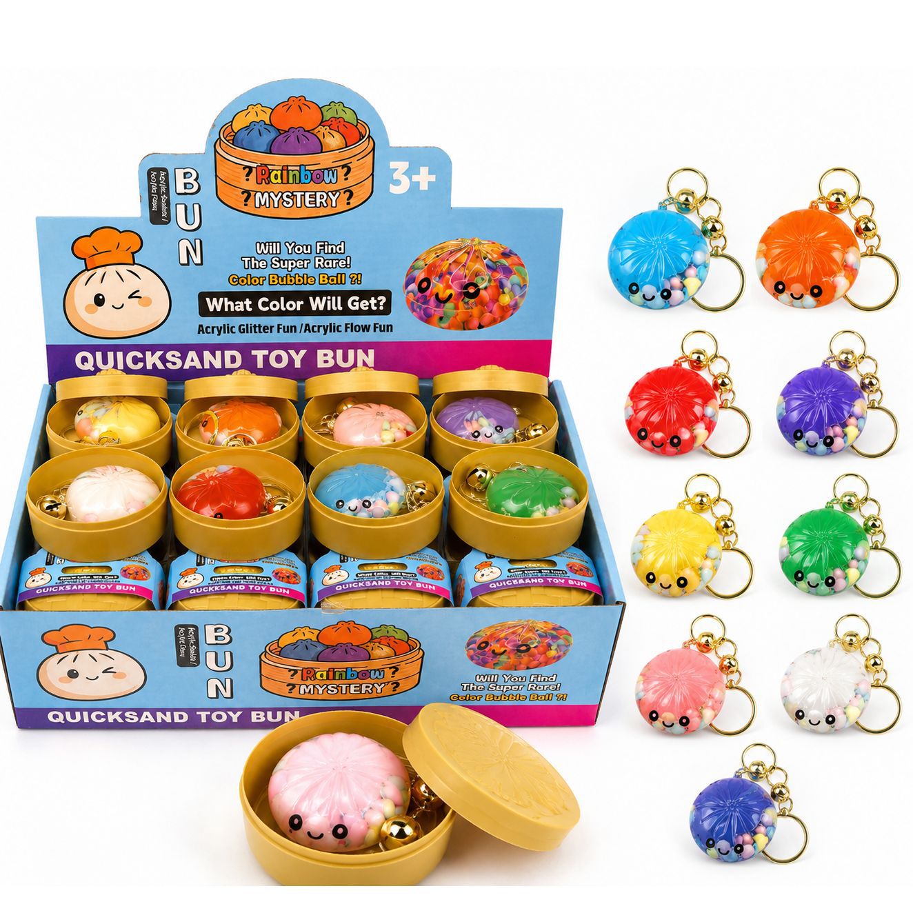 Stress-relieving steamed buns keychain pendants, fun acrylic expressions, Xiaolongbao blind boxes, realistic and cute little toy ornaments Item Picture