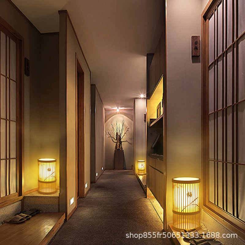 Bamboo weaving lamps, Chinese-style tea room, homestay, guest room, living room, Zen tea, new Chinese-style lanterns, creative Japanese bamboo art table lamps Specification image
