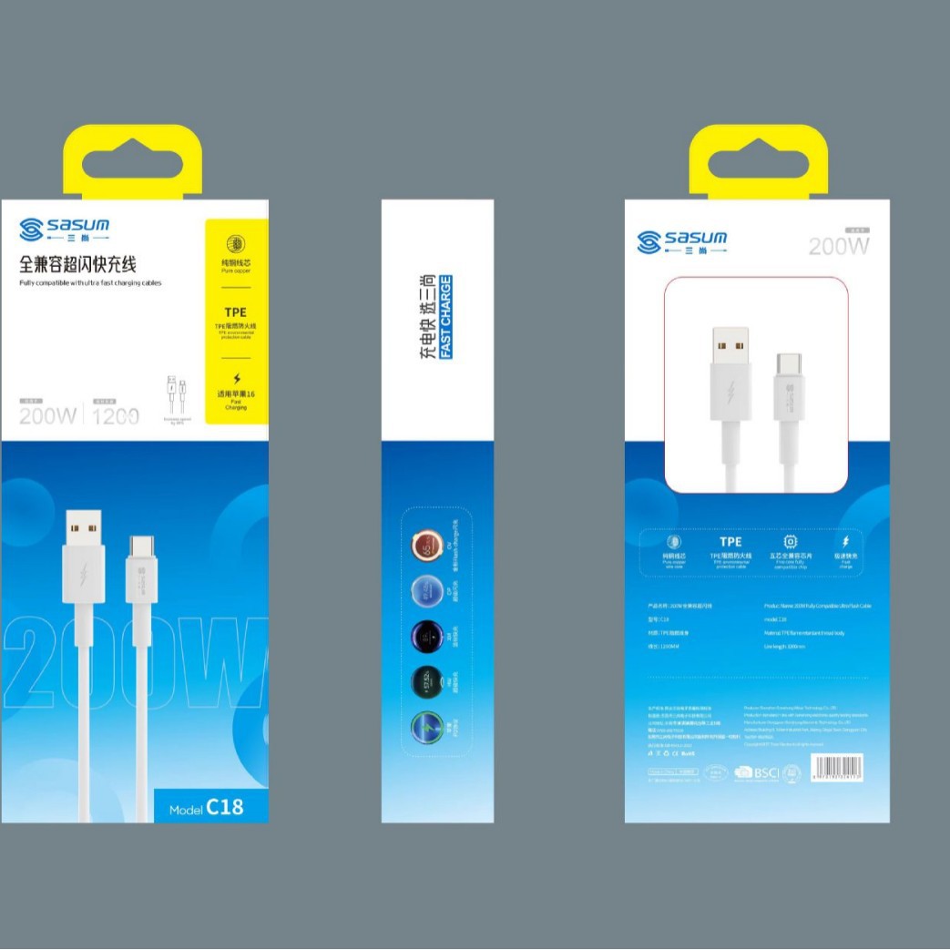 The Sanshang C18 fully compatible super fast charging mobile phone fast charging cable 6AVO IQ copper wire for data transmission and charging in one