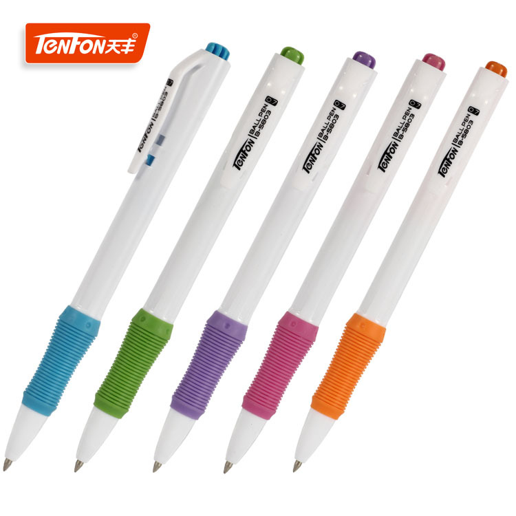 Simple side-jumping office advertising promotion gift pen with white rod 5803 plastic ballpoint pen, easy to write smoothly full figure
