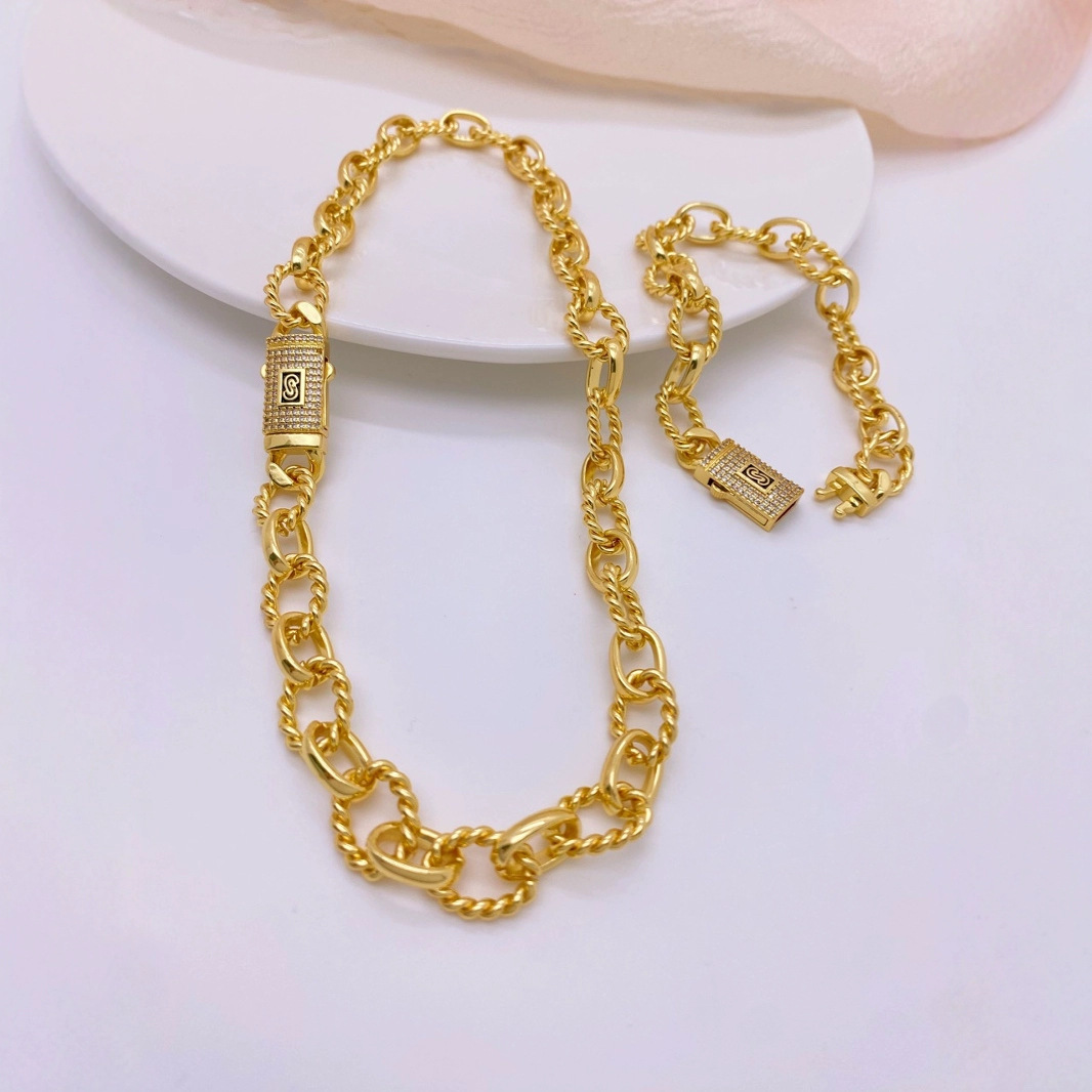 European and American light luxury high-end inlaid zircon bracelet, 18k gold-plated copper versatile bracelet necklace accessory wholesale