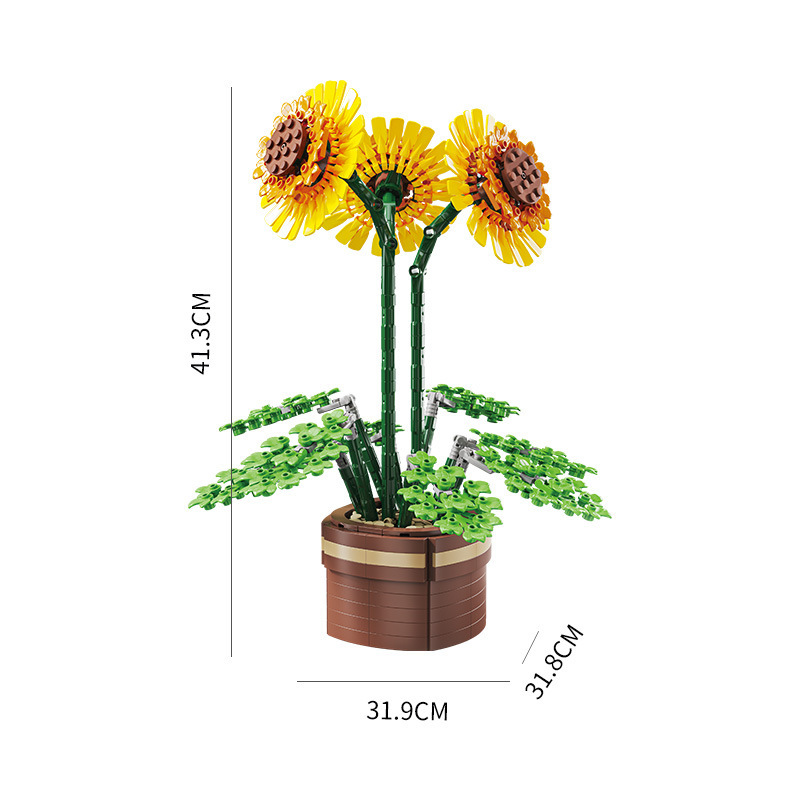 Building block simulation plant potted plants, cloud viewing sunflowers, flower assembly and arrangement building blocks, office and home decoration gifts Application Scenario