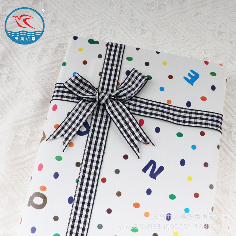 1.5 Checkered ribbon, thousand-bird checkered ribbon, cake baking decoration, bow, diy material, ribbon, checkered ribbon, gift details Picture