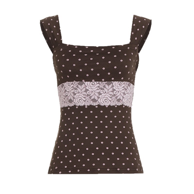 New summer women's wear: American retro polka dot print fitted vest, hot girl square neck sleeveless casual top vest Specification drawing