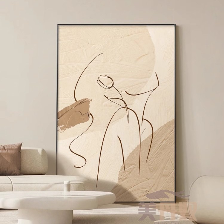 原木奶油风客厅装饰画抽象线条人物艺术卧室背景墙壁画玄关画挂画
